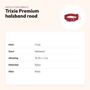 Trixie hondenhalsband Premium rood 15-25 cm – verstelbaar nylon – productinformatie