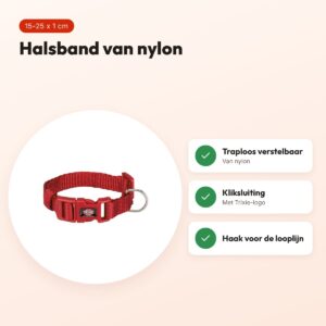 Trixie hondenhalsband Premium rood 15-25 cm – verstelbaar nylon – voordelen