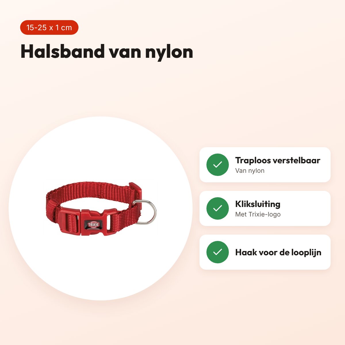 Trixie hondenhalsband Premium rood 15-25 cm – verstelbaar nylon – voordelen