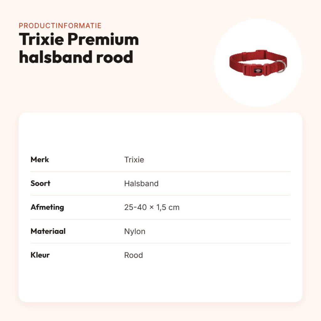 Trixie hondenhalsband Premium rood 25-40 cm – verstelbaar nylon – productinformatie