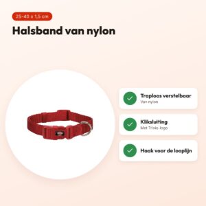 Trixie hondenhalsband Premium rood 25-40 cm – verstelbaar nylon – voordelen