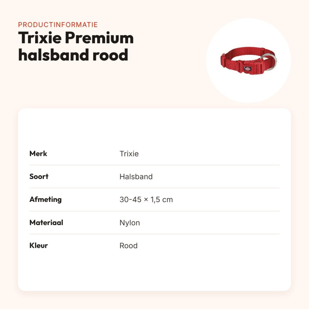 Trixie hondenhalsband Premium rood 30-45 cm – verstelbaar nylon – productinformatie