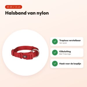 Trixie hondenhalsband Premium rood 30-45 cm – verstelbaar nylon – voordelen