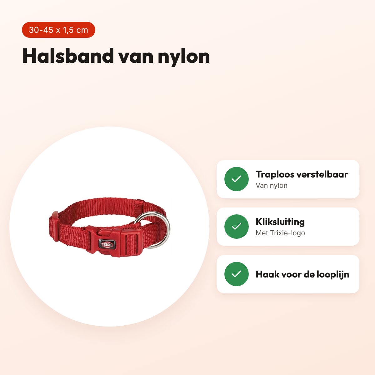 Trixie hondenhalsband Premium rood 30-45 cm – verstelbaar nylon – voordelen