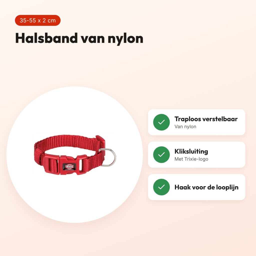 Trixie hondenhalsband Premium rood 35-55 cm – verstelbaar nylon – voordelen