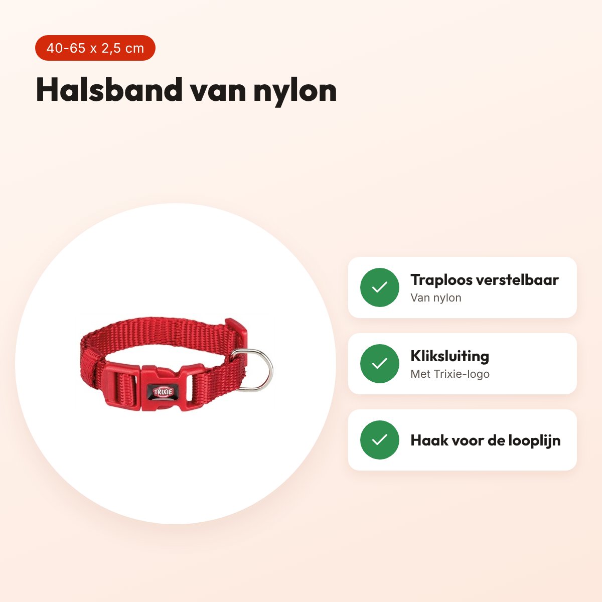 Trixie hondenhalsband Premium rood 40-65 cm – verstelbaar nylon – voordelen
