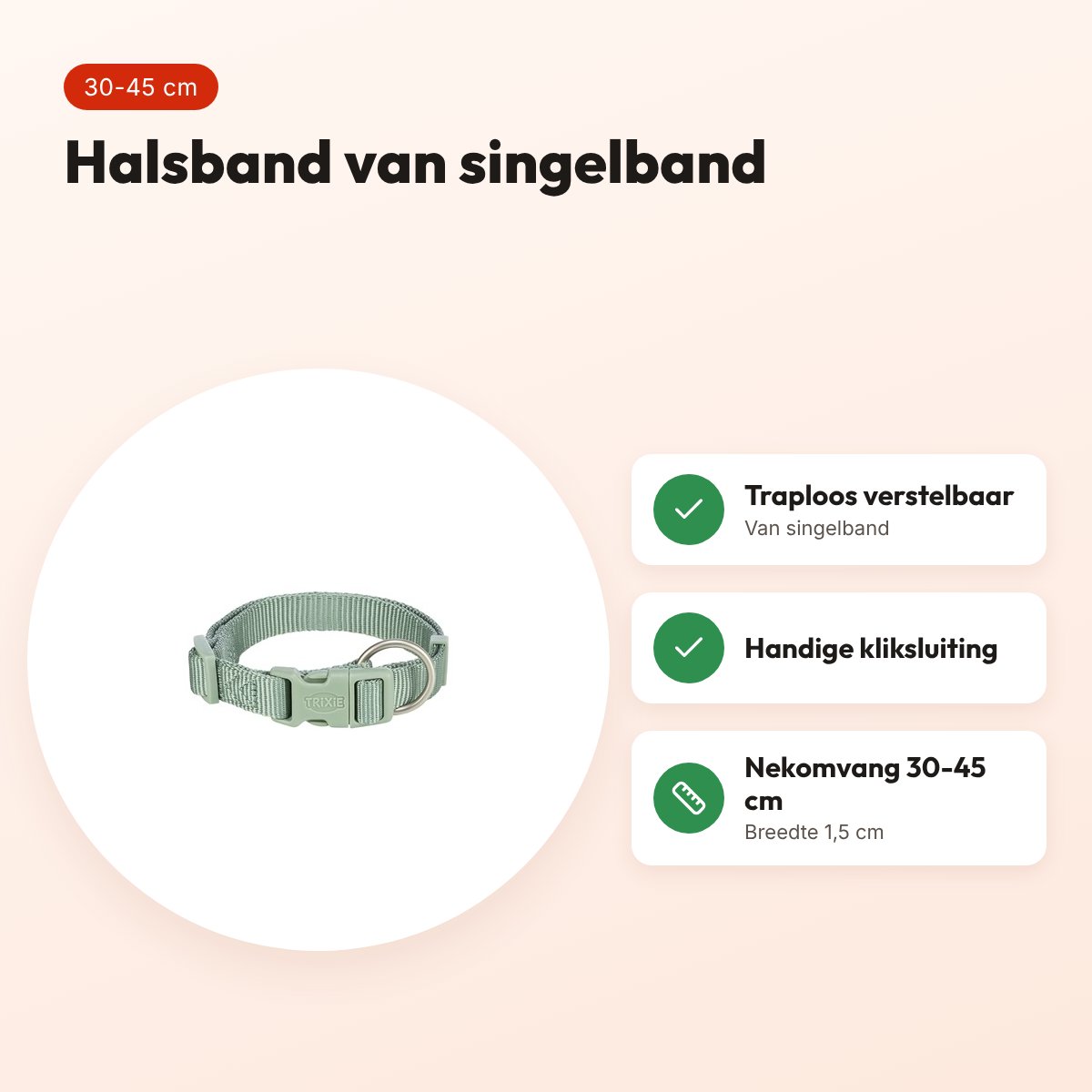 Trixie hondenhalsband Premium salie groen 30-45 cm – verstelbaar – voordelen