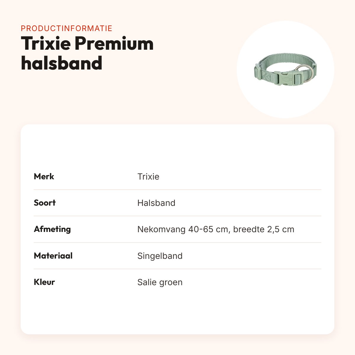 Trixie hondenhalsband Premium salie groen 40-65 cm – verstelbaar – productinformatie