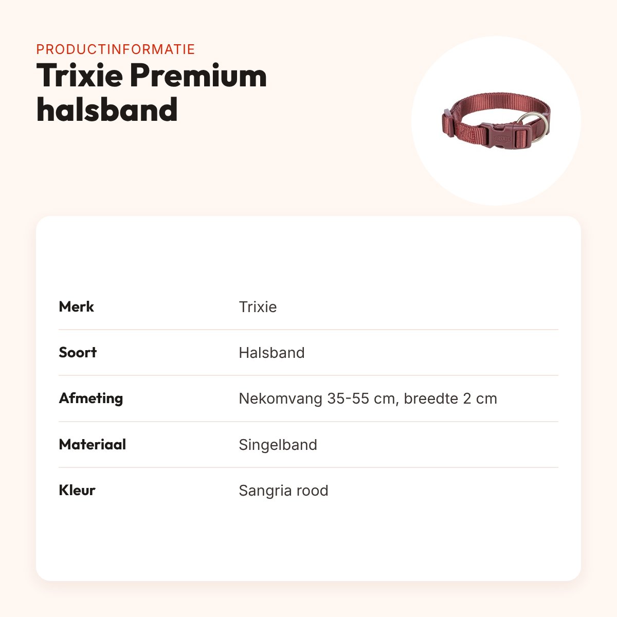 Trixie hondenhalsband Premium sangria rood 35-55 cm – verstelbaar – productinformatie