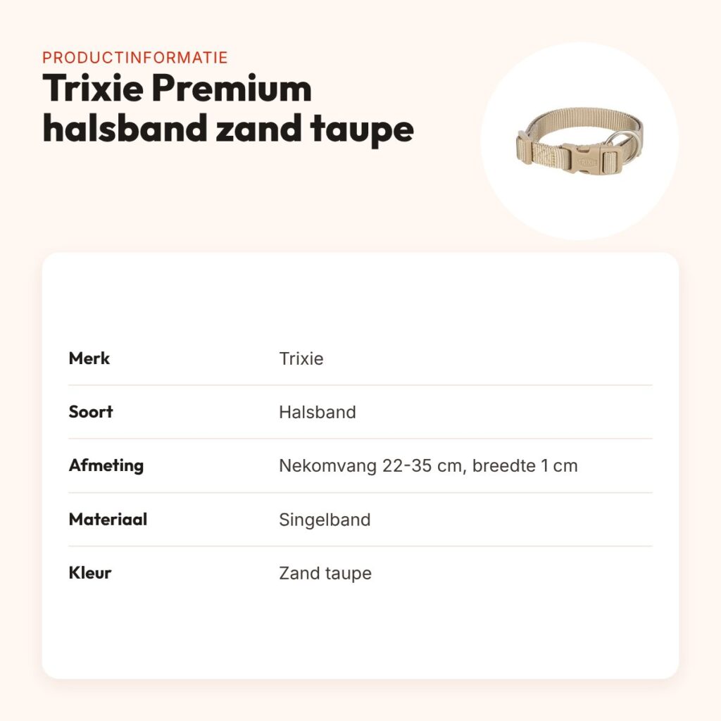 Trixie hondenhalsband Premium zand taupe 22-35 cm – verstelbaar – productinformatie