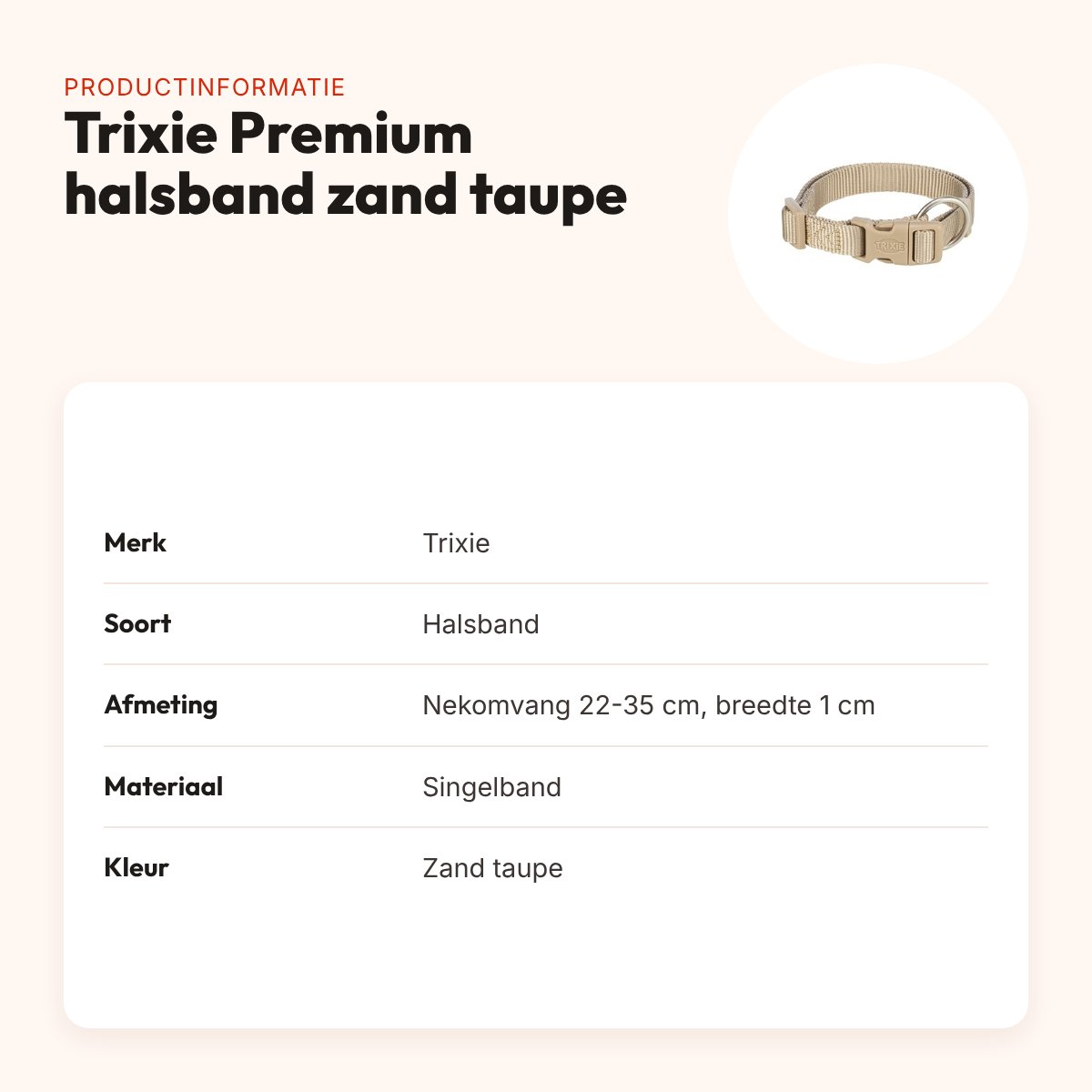 Trixie hondenhalsband Premium zand taupe 22-35 cm – verstelbaar – productinformatie