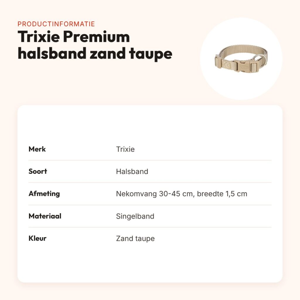 Trixie hondenhalsband Premium zand taupe 30-45 cm – verstelbaar – productinformatie