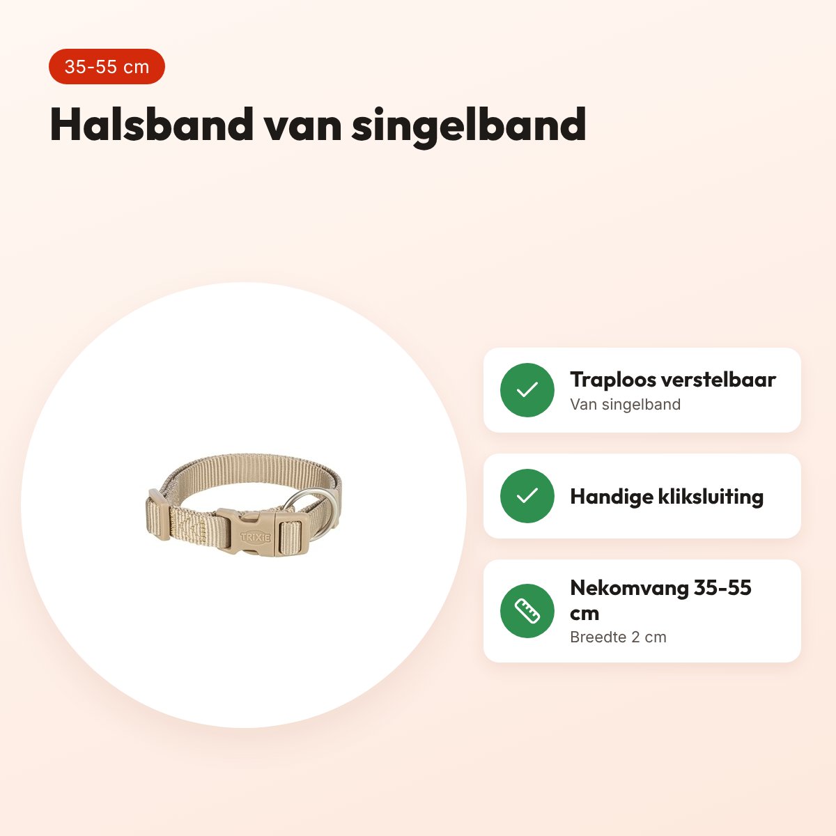 Trixie hondenhalsband Premium zand taupe 35-55 cm – verstelbaar – voordelen