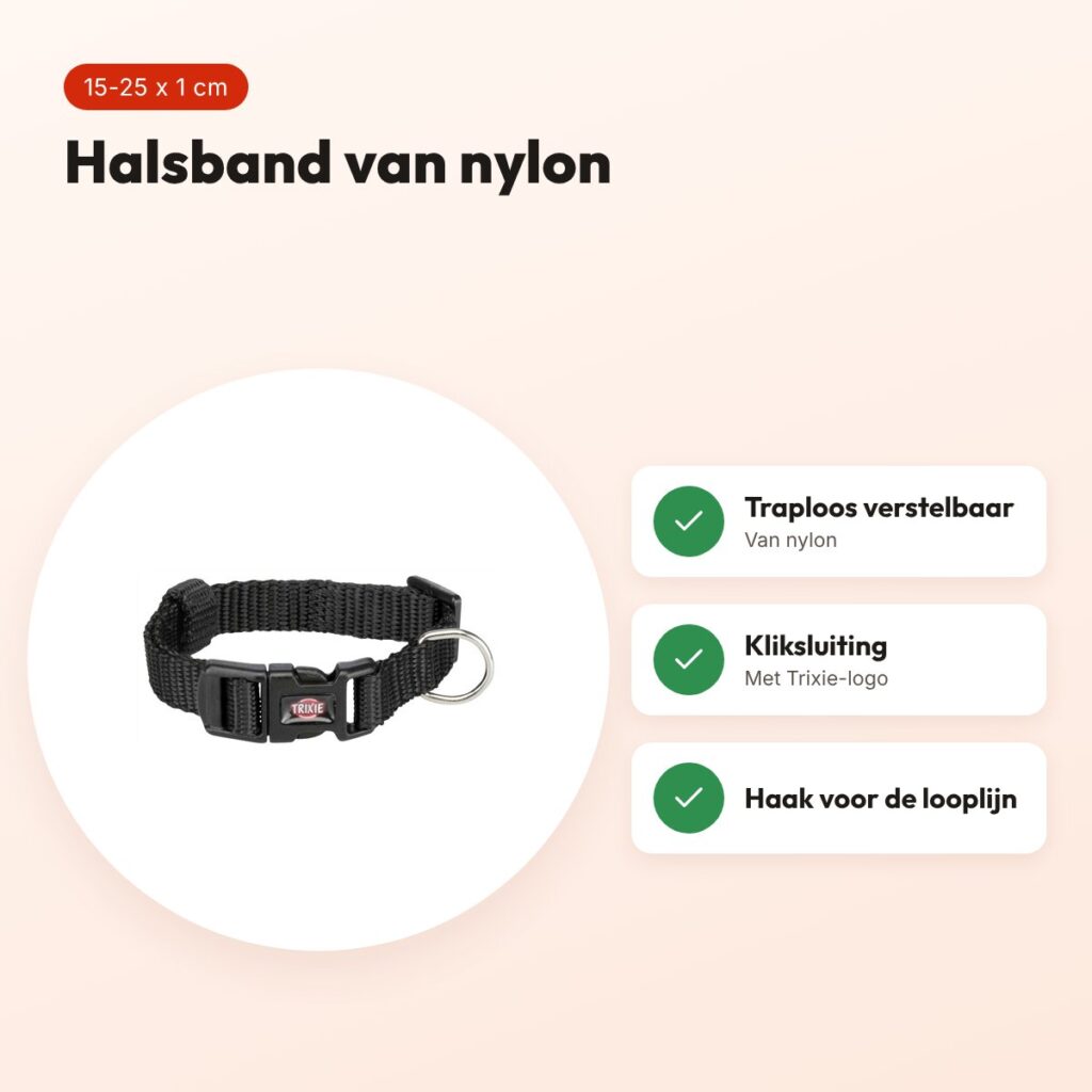 Trixie hondenhalsband Premium zwart 15-25 cm – verstelbaar nylon – voordelen