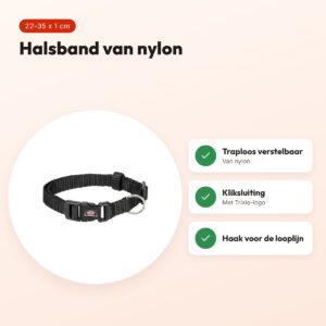 Trixie hondenhalsband Premium zwart 22-35 cm – verstelbaar nylon – voordelen