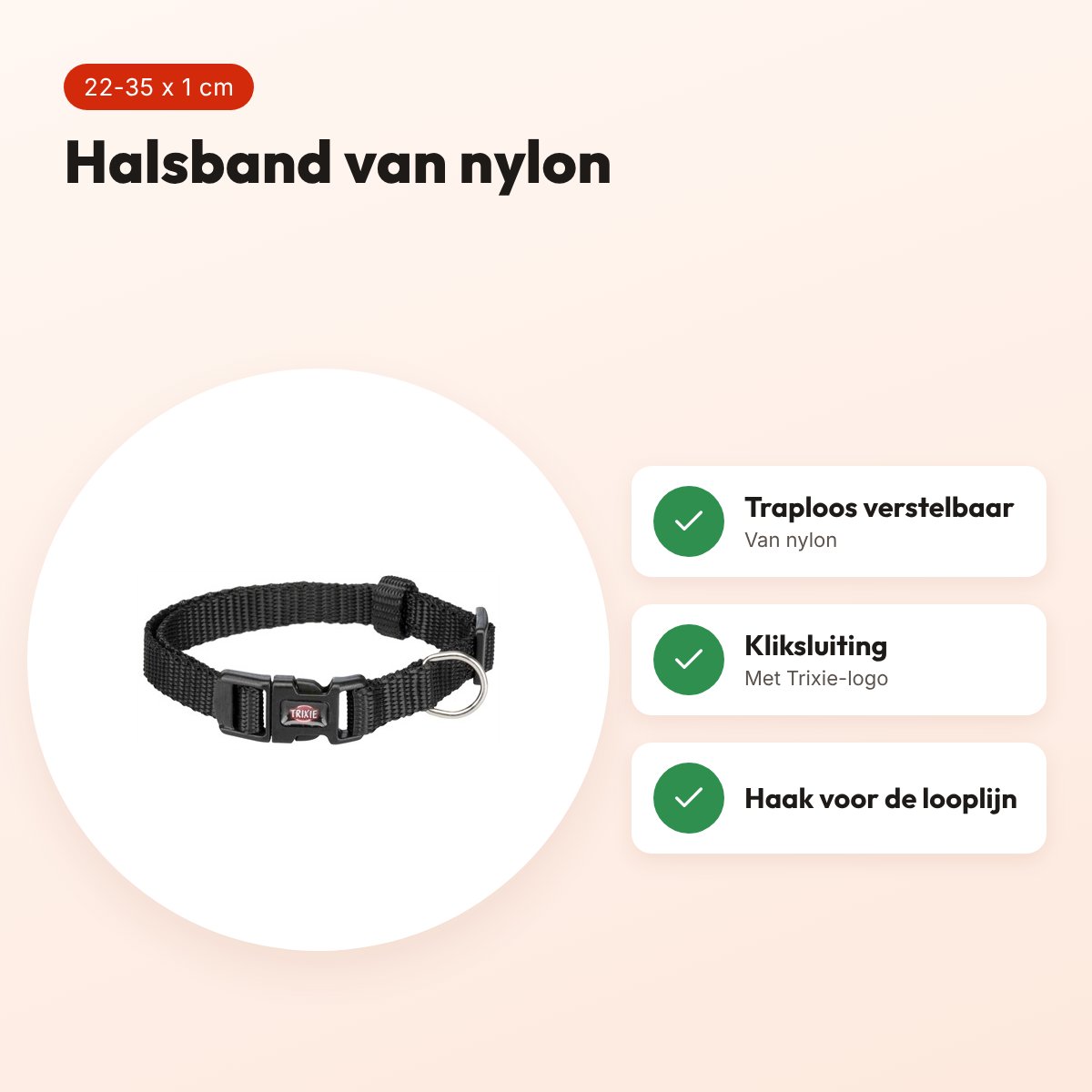 Trixie hondenhalsband Premium zwart 22-35 cm – verstelbaar nylon – voordelen