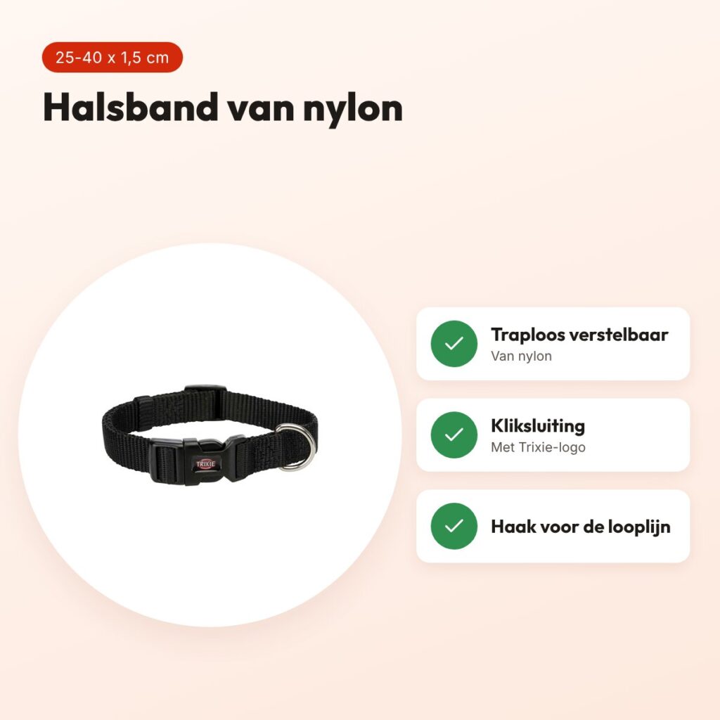 Trixie hondenhalsband Premium zwart 25-40 cm – verstelbaar nylon – voordelen