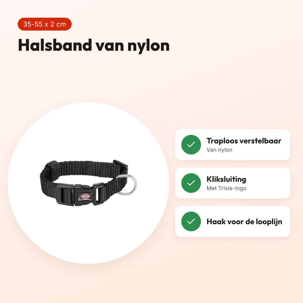 Trixie hondenhalsband Premium zwart 35-55 cm – verstelbaar nylon – voordelen