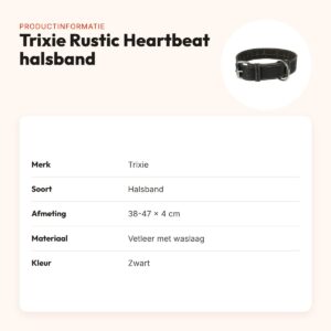 Trixie hondenhalsband Rustic Heartbeat vetleer zwart 38-47 cm x 4 cm – productinformatie