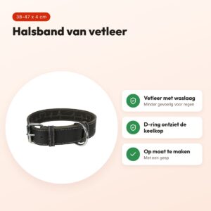 Trixie hondenhalsband Rustic Heartbeat vetleer zwart 38-47 cm x 4 cm – voordelen