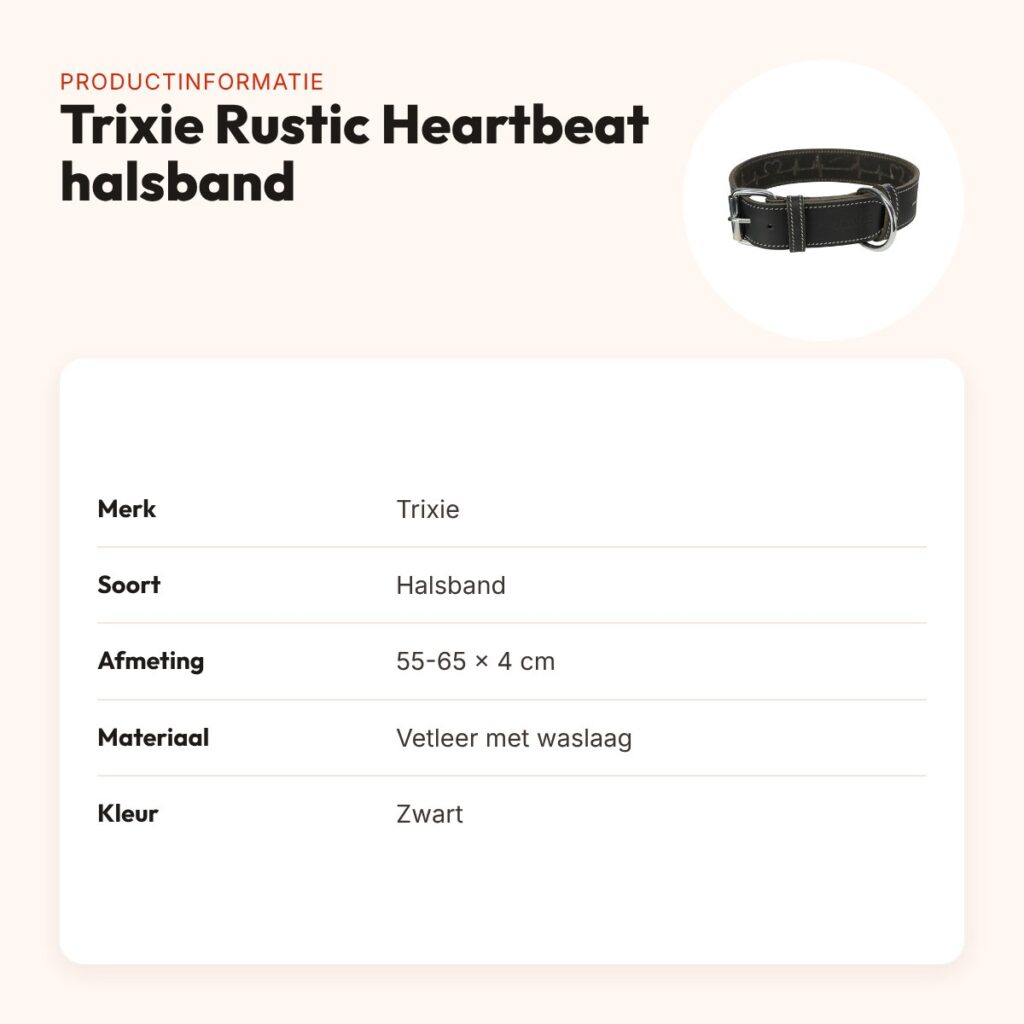 Trixie hondenhalsband Rustic Heartbeat vetleer zwart 55-65 cm x 4 cm – productinformatie