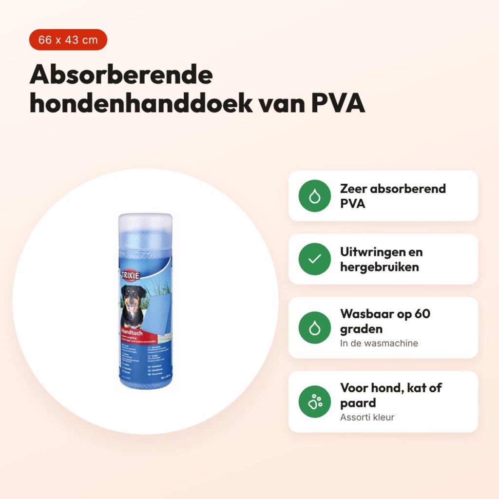 Trixie hondenhanddoek PVA 66 x 43 cm – absorberend, assorti kleur – voordelen