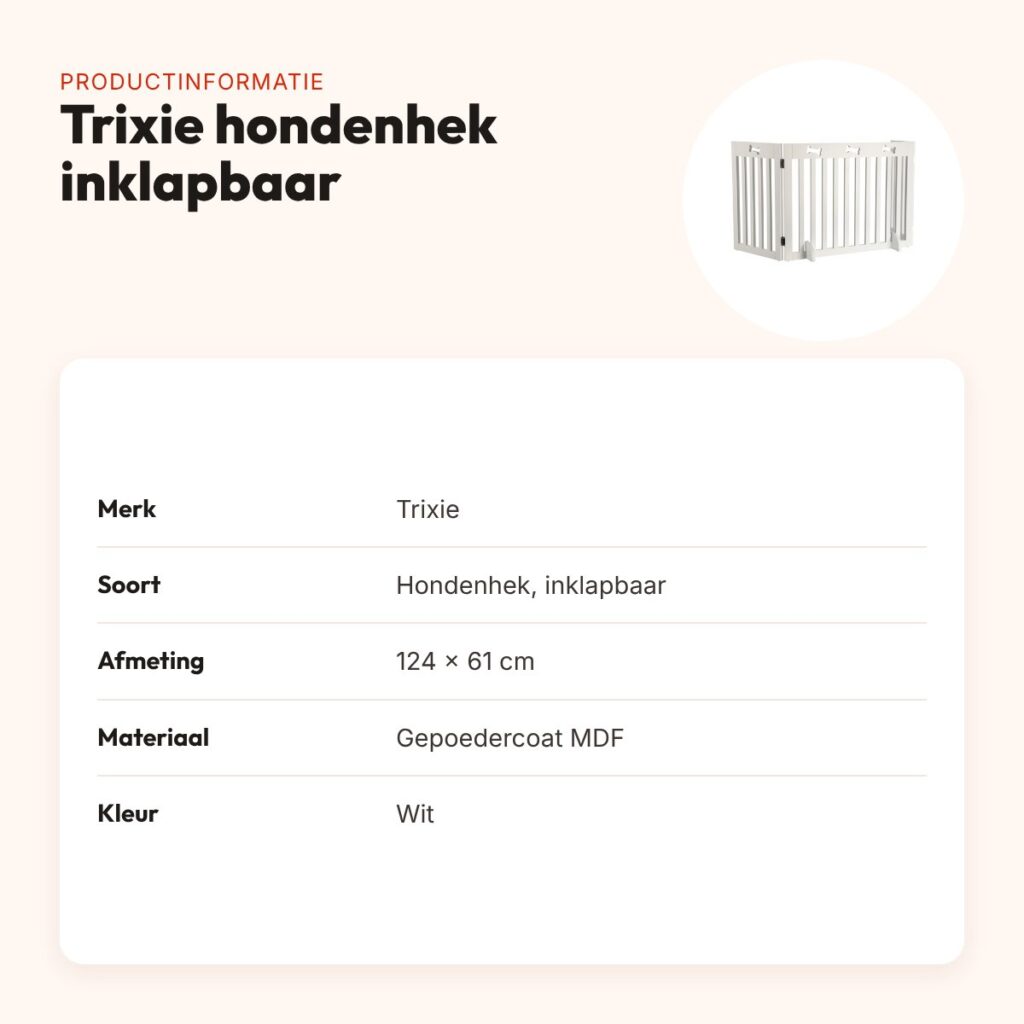 Trixie hondenhek wit 124 x 61 cm – inklapbaar, gepoedercoat MDF – productinformatie