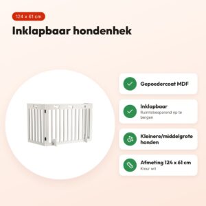 Trixie hondenhek wit 124 x 61 cm – inklapbaar, gepoedercoat MDF – voordelen