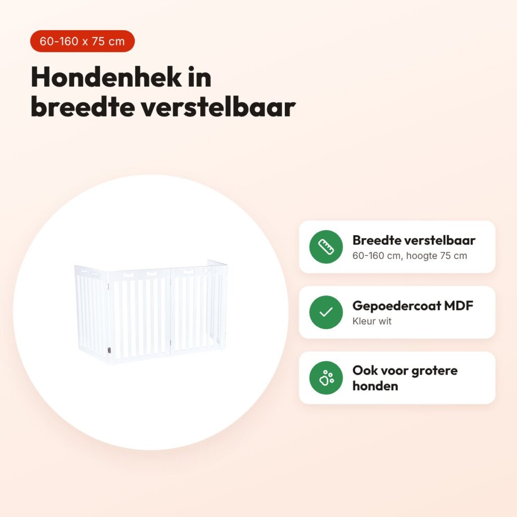 Trixie hondenhek wit 60-160 x 75 cm – in breedte verstelbaar, MDF – voordelen