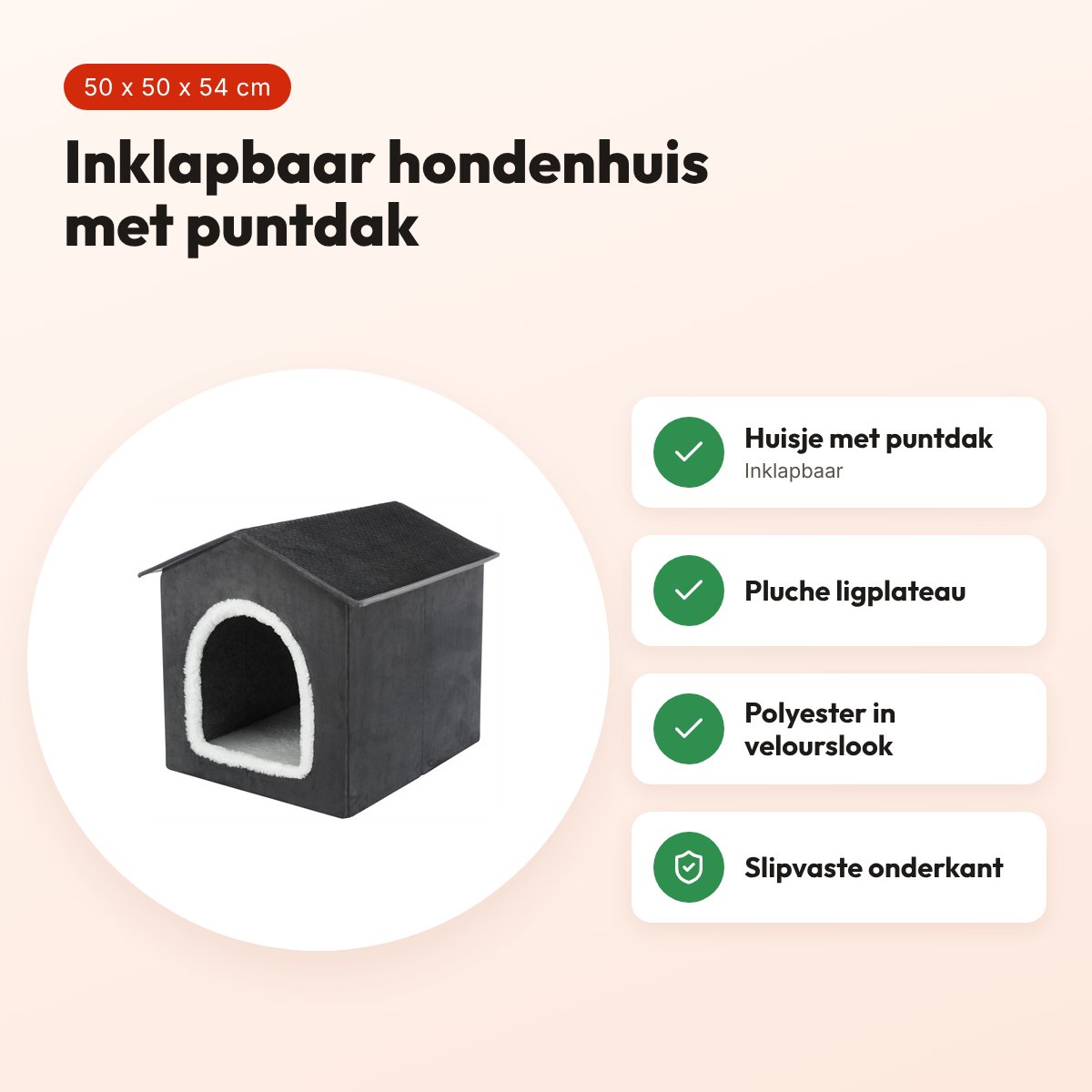 Trixie hondenhuis Livia grijs/wit 50 x 50 x 54 cm – inklapbaar – voordelen