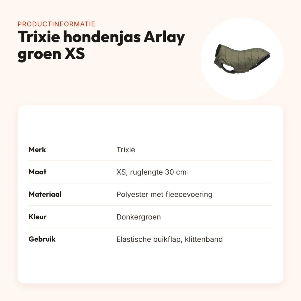 Trixie hondenjas Arlay donkergroen XS 30 cm – waterafstotende tussenjas – productinformatie