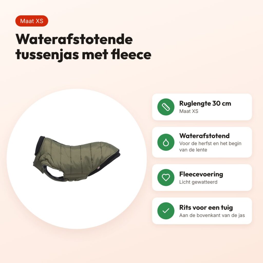 Trixie hondenjas Arlay donkergroen XS 30 cm – waterafstotende tussenjas – voordelen