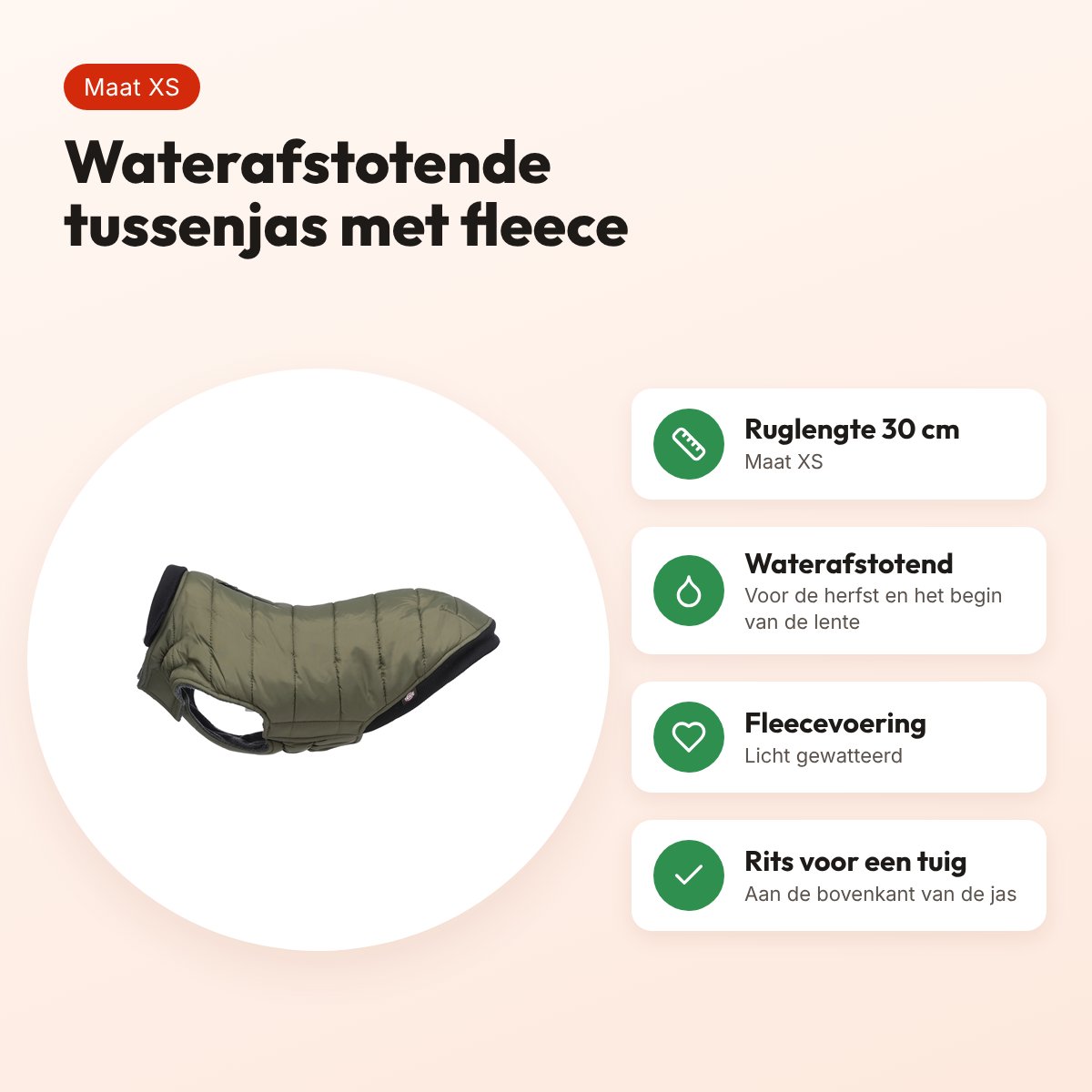 Trixie hondenjas Arlay donkergroen XS 30 cm – waterafstotende tussenjas – voordelen