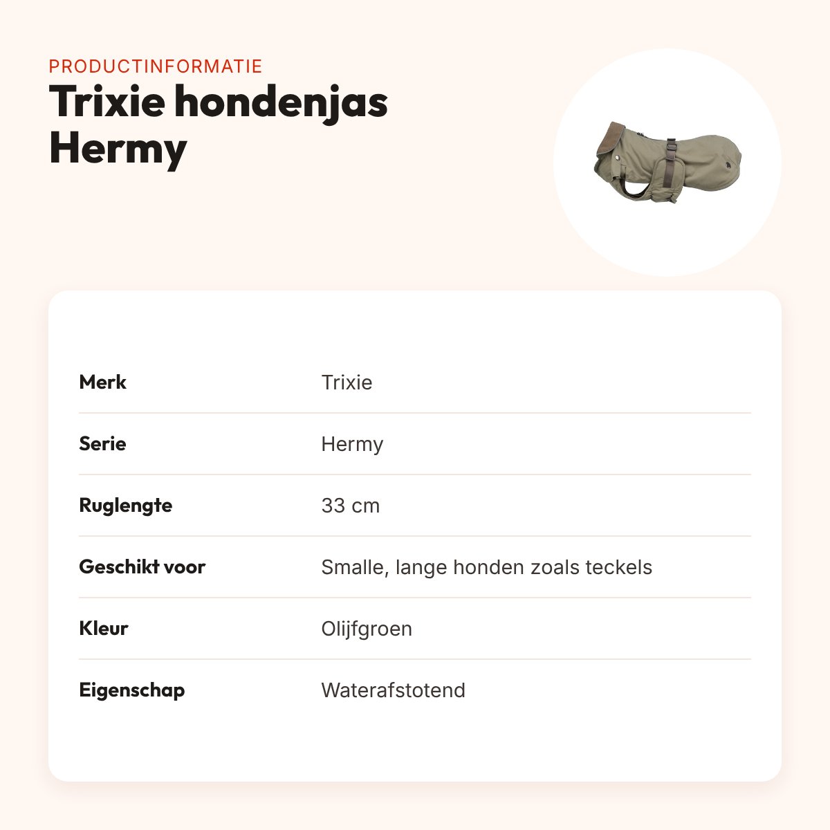 Trixie hondenjas Hermy olijfgroen 33 cm – voor teckels, waterafstotend – productinformatie