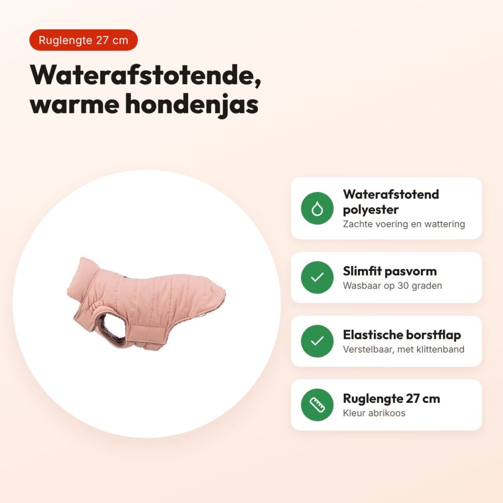 Trixie hondenjas Lesmont abrikoos 27 cm – waterafstotend, slimfit – voordelen