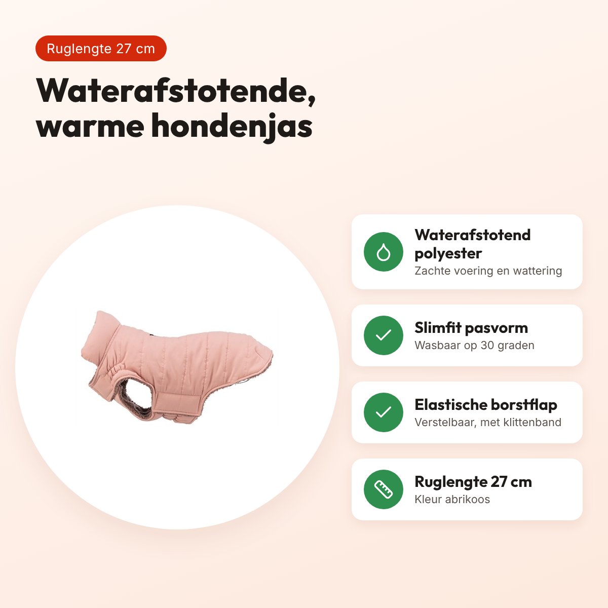 Trixie hondenjas Lesmont abrikoos 27 cm – waterafstotend, slimfit – voordelen