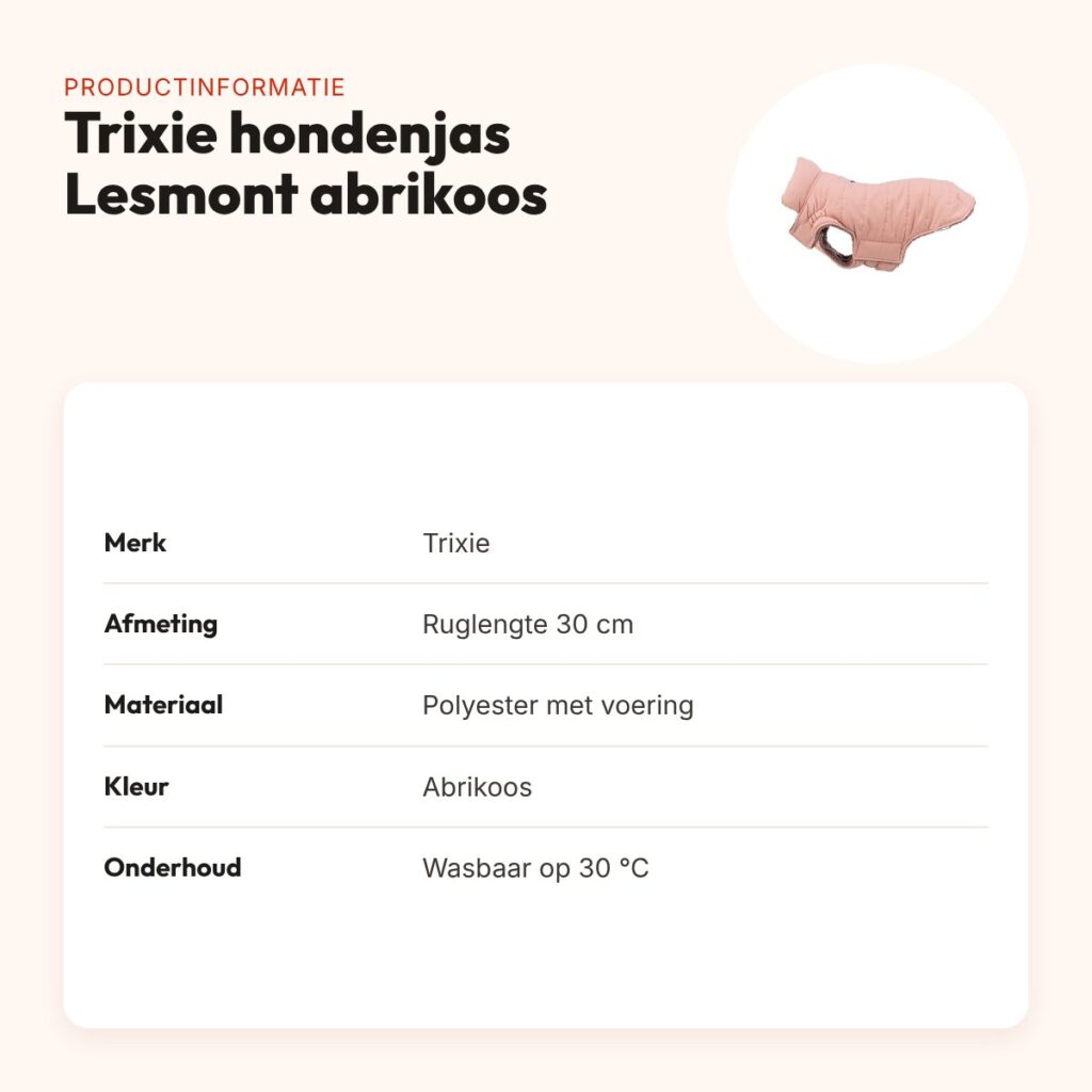 Trixie hondenjas Lesmont abrikoos 30 cm – warm en waterafstotend – productinformatie
