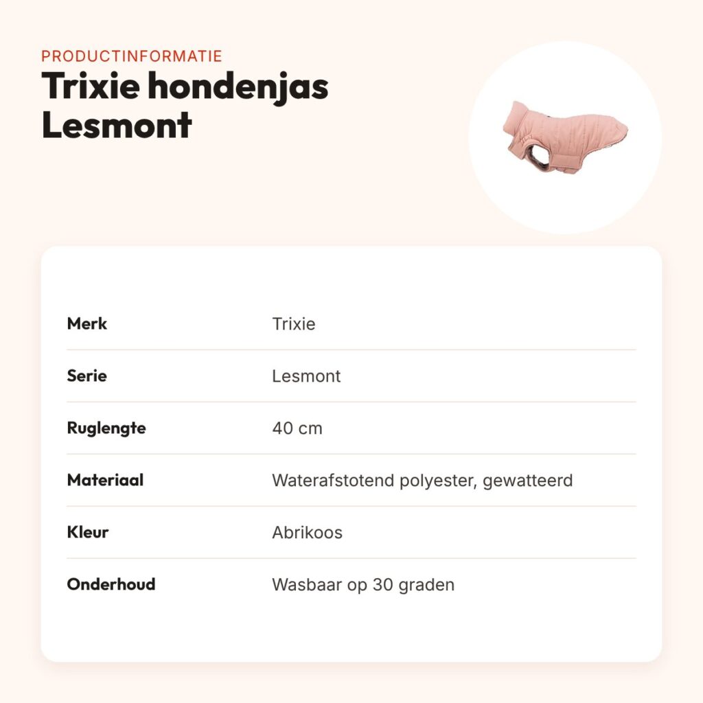 Trixie hondenjas Lesmont abrikoos 40 cm – waterafstotend, slimfit – productinformatie