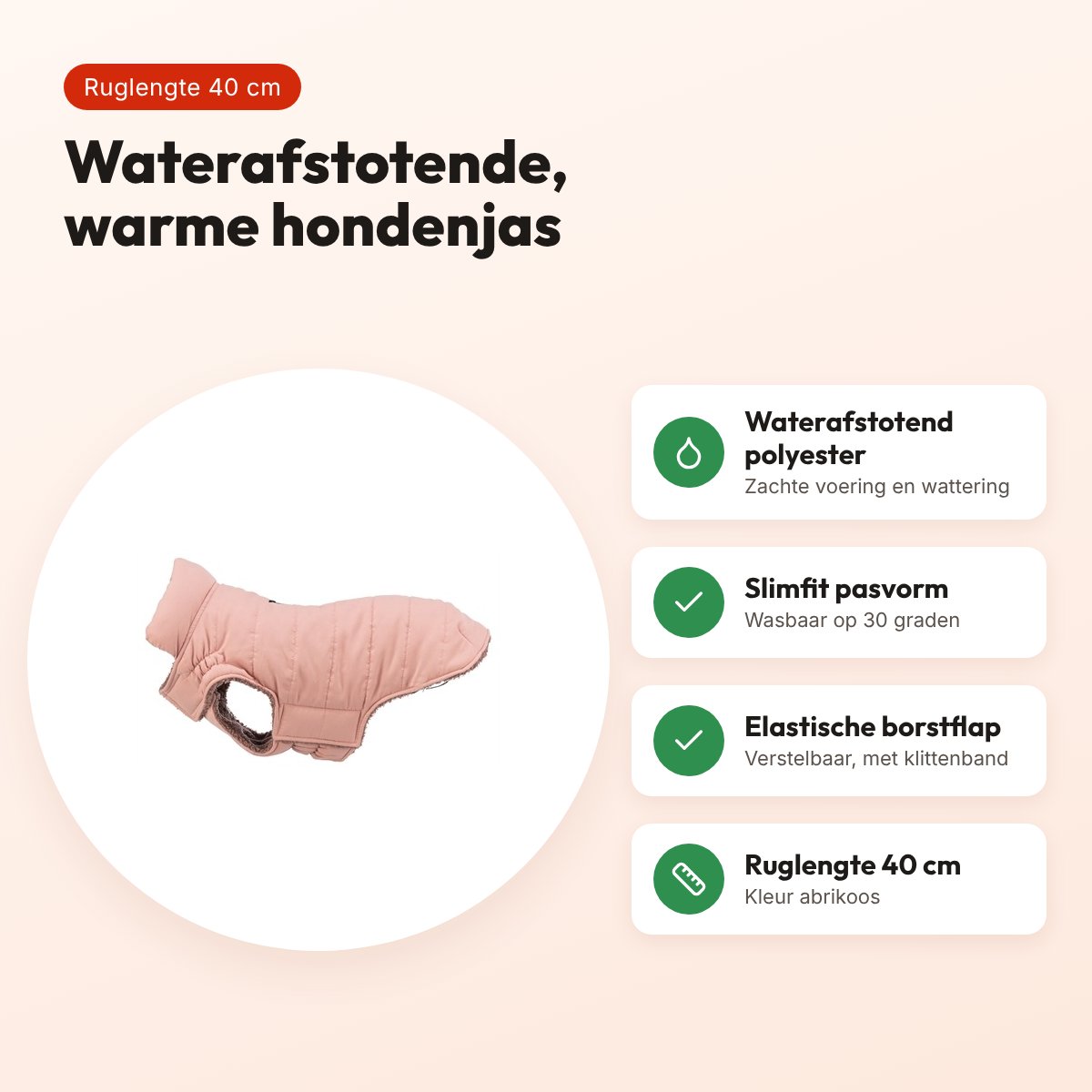 Trixie hondenjas Lesmont abrikoos 40 cm – waterafstotend, slimfit – voordelen