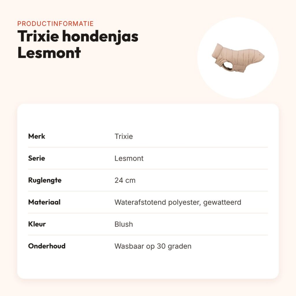 Trixie hondenjas Lesmont blush 24 cm – waterafstotend, slimfit – productinformatie
