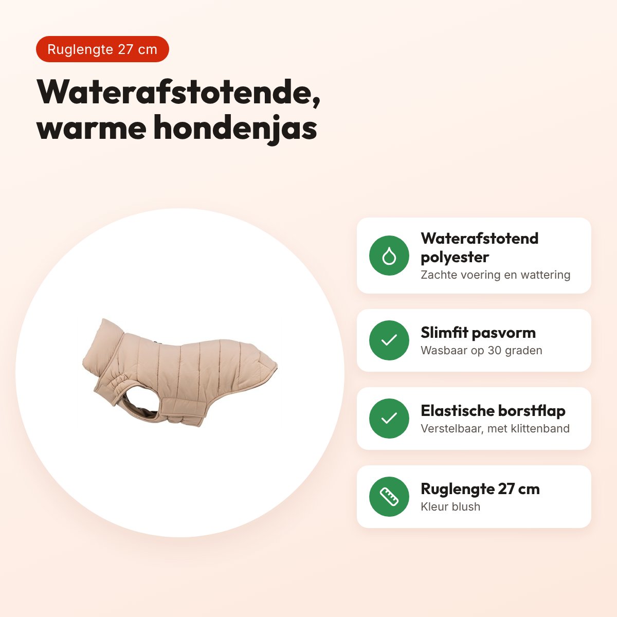 Trixie hondenjas Lesmont blush 27 cm – waterafstotend, slimfit – voordelen