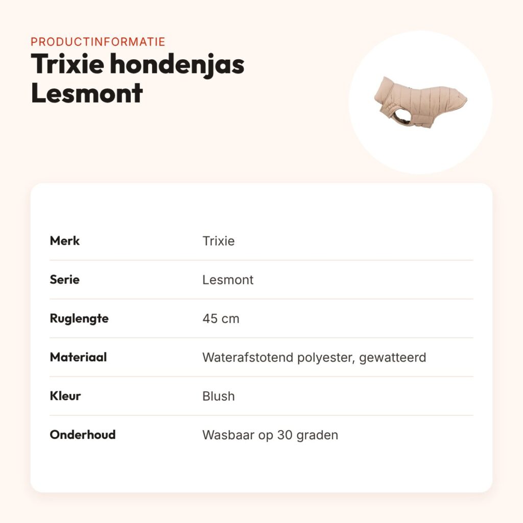 Trixie hondenjas Lesmont blush 45 cm – waterafstotend, slimfit – productinformatie