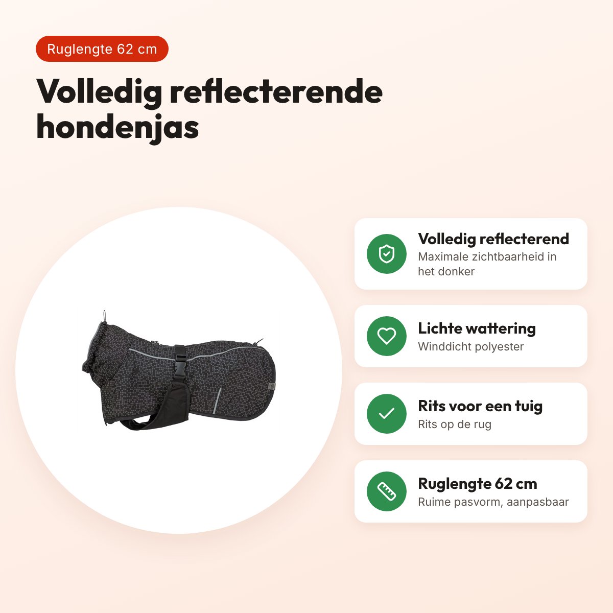 Trixie hondenjas Limoux Reflect zwart/grijs 62 cm – volledig reflecterend – voordelen