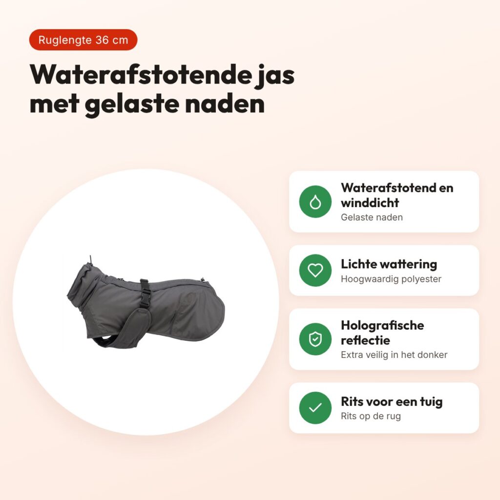 Trixie hondenjas Limoux steengrijs 36 cm – waterafstotend, winddicht – voordelen