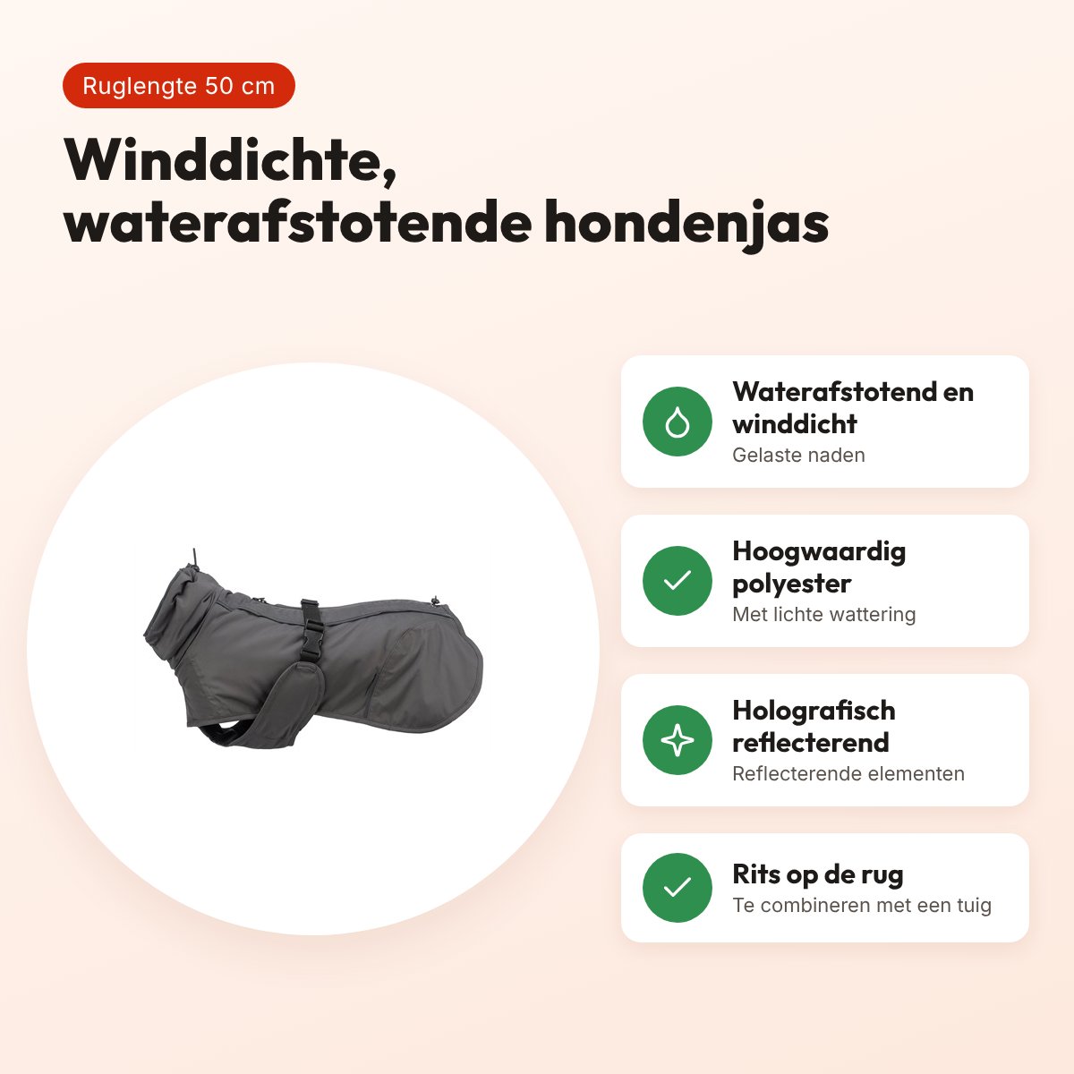 Trixie hondenjas Limoux steengrijs 50 cm – waterafstotend, winddicht – voordelen