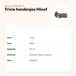 Trixie hondenjas Minot olijfgroen 36 cm – fleece voering, waterdicht – productinformatie