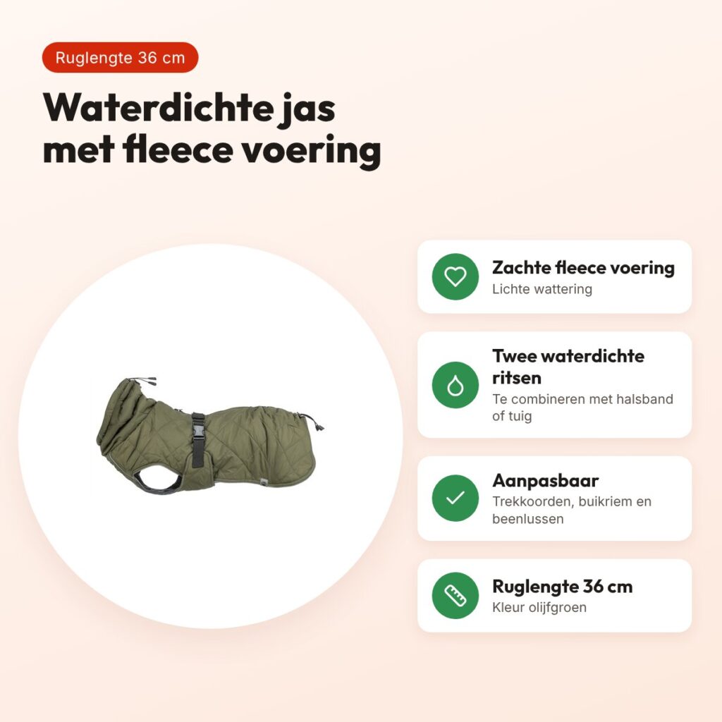 Trixie hondenjas Minot olijfgroen 36 cm – fleece voering, waterdicht – voordelen