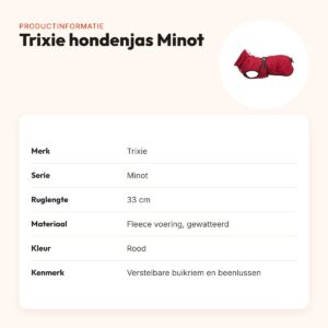 Trixie hondenjas Minot rood 33 cm – gewatteerd, fleece voering – productinformatie