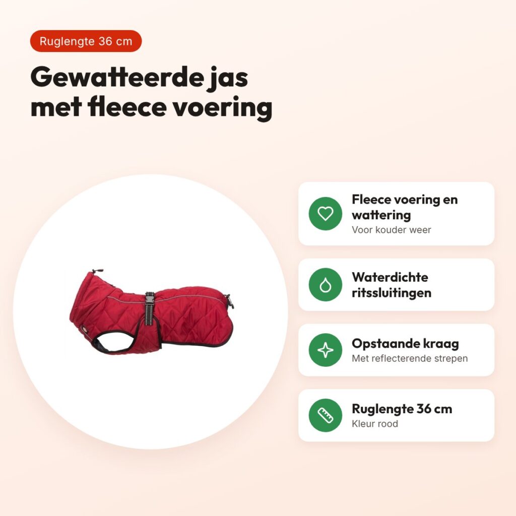 Trixie hondenjas Minot rood 36 cm – gewatteerd, fleece voering – voordelen