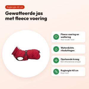 Trixie hondenjas Minot rood 40 cm – gewatteerd, fleece voering – voordelen